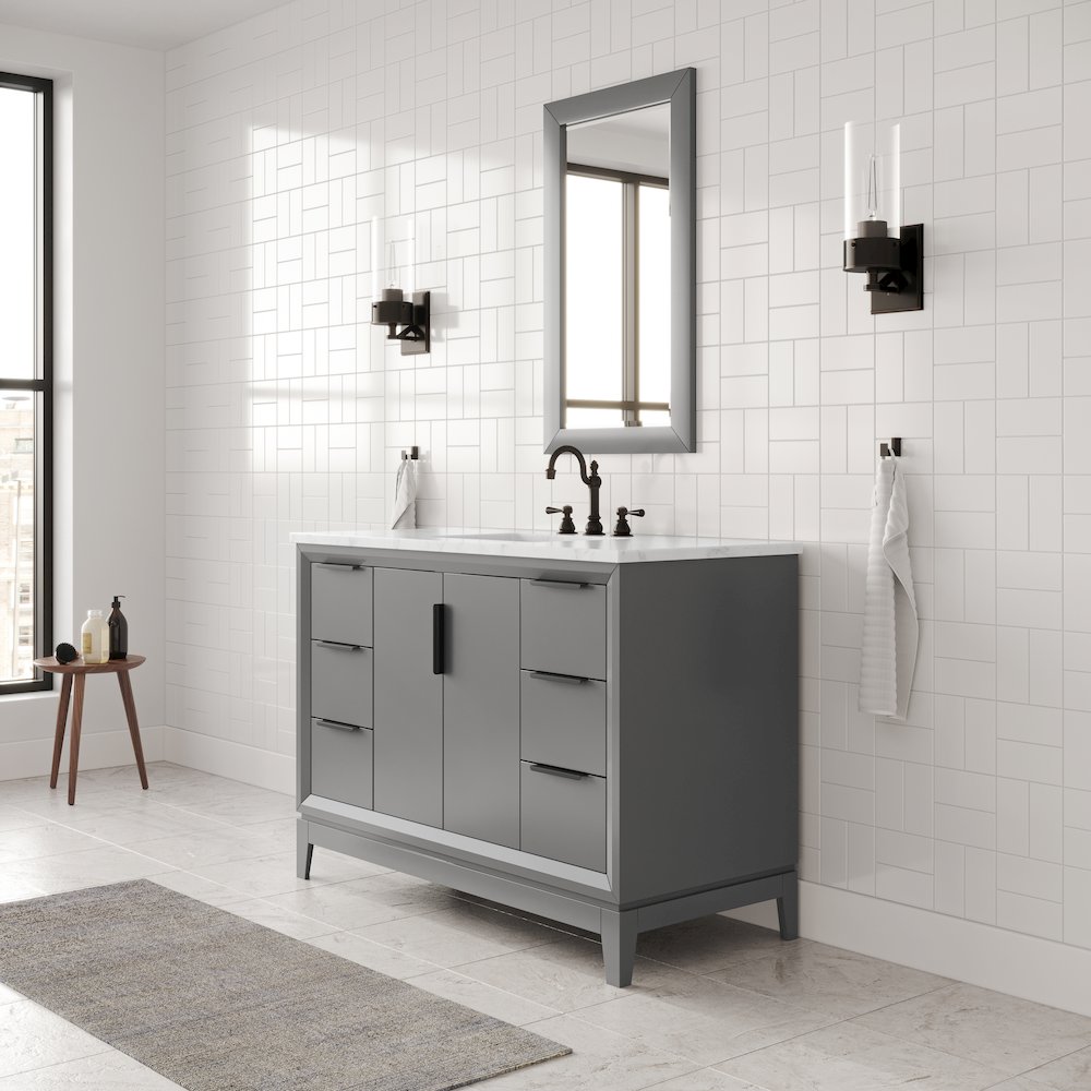 48 In. Single Sink Carrara White Marble Countertop Bath Vanity In Cashmere Grey. Picture 4