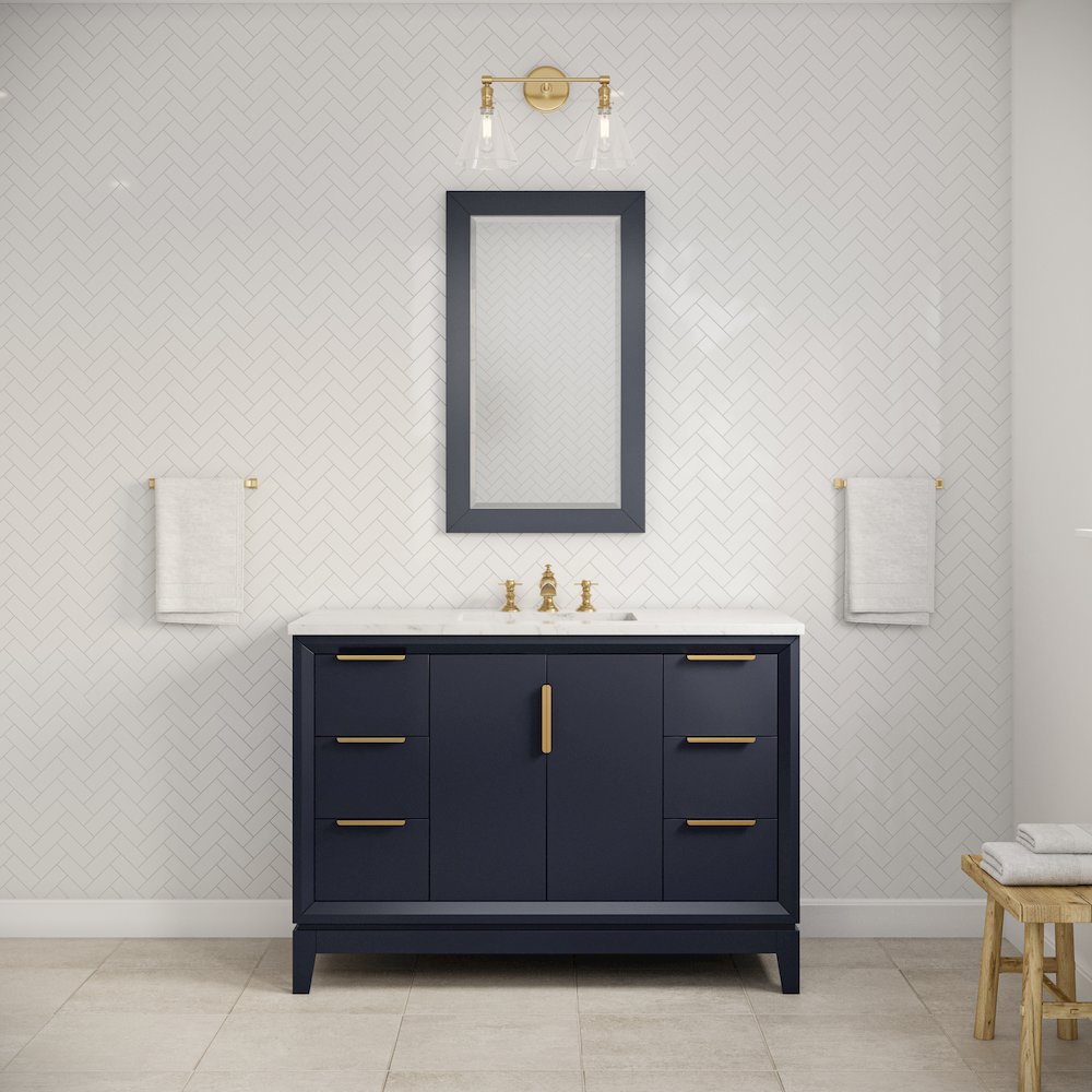 48 In. Single Sink Carrara White Marble Countertop Bath Vanity In Monarch Blue. Picture 2