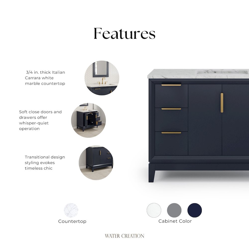 48 In. Single Sink Carrara White Marble Countertop Bath Vanity In Monarch Blue. Picture 7