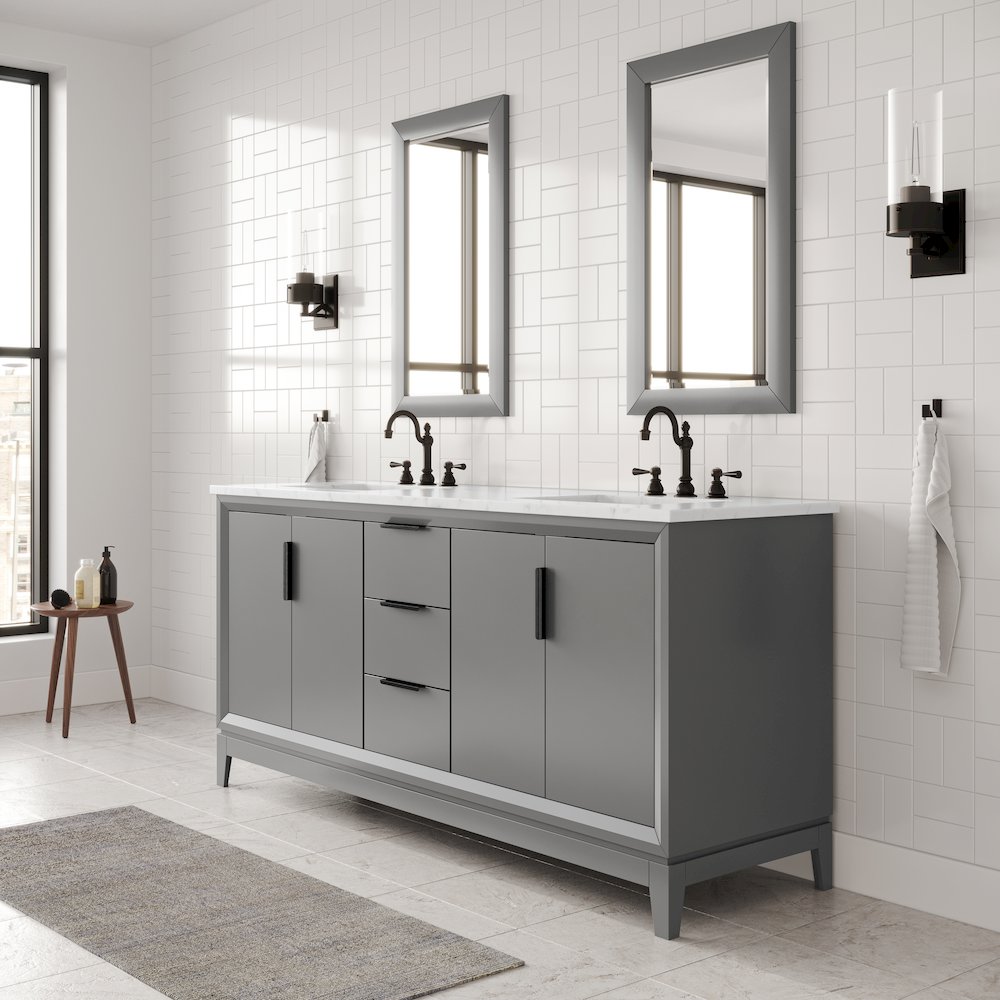 72 In. Double Sink Carrara White Marble Countertop Bath Vanity In Cashmere Grey. Picture 6