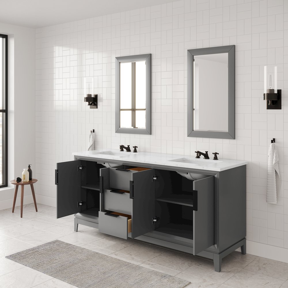 72 In. Double Sink Carrara White Marble Countertop Bath Vanity In Cashmere Grey. Picture 7