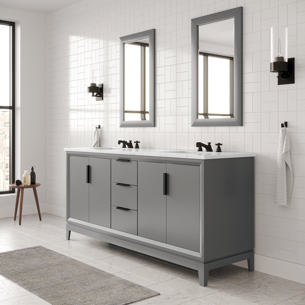 72 In. Double Sink Carrara White Marble Countertop Bath Vanity In Cashmere Grey. Picture 6