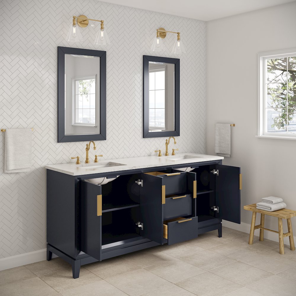 72 In. Double Sink Carrara White Marble Countertop Bath Vanity In Monarch Blue. Picture 7