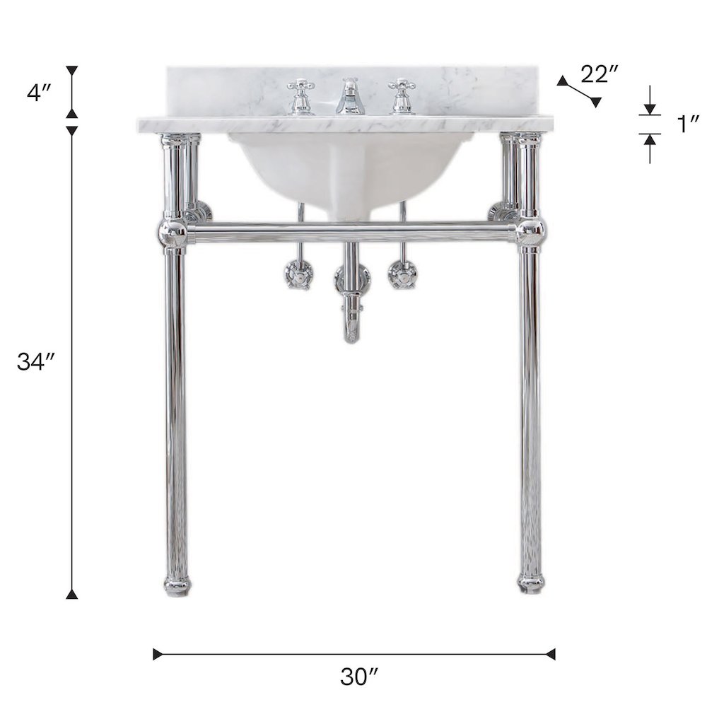 30 In. W. Single Wash Stand, P-Trap, and Carrara White Marble Countertop. Picture 8