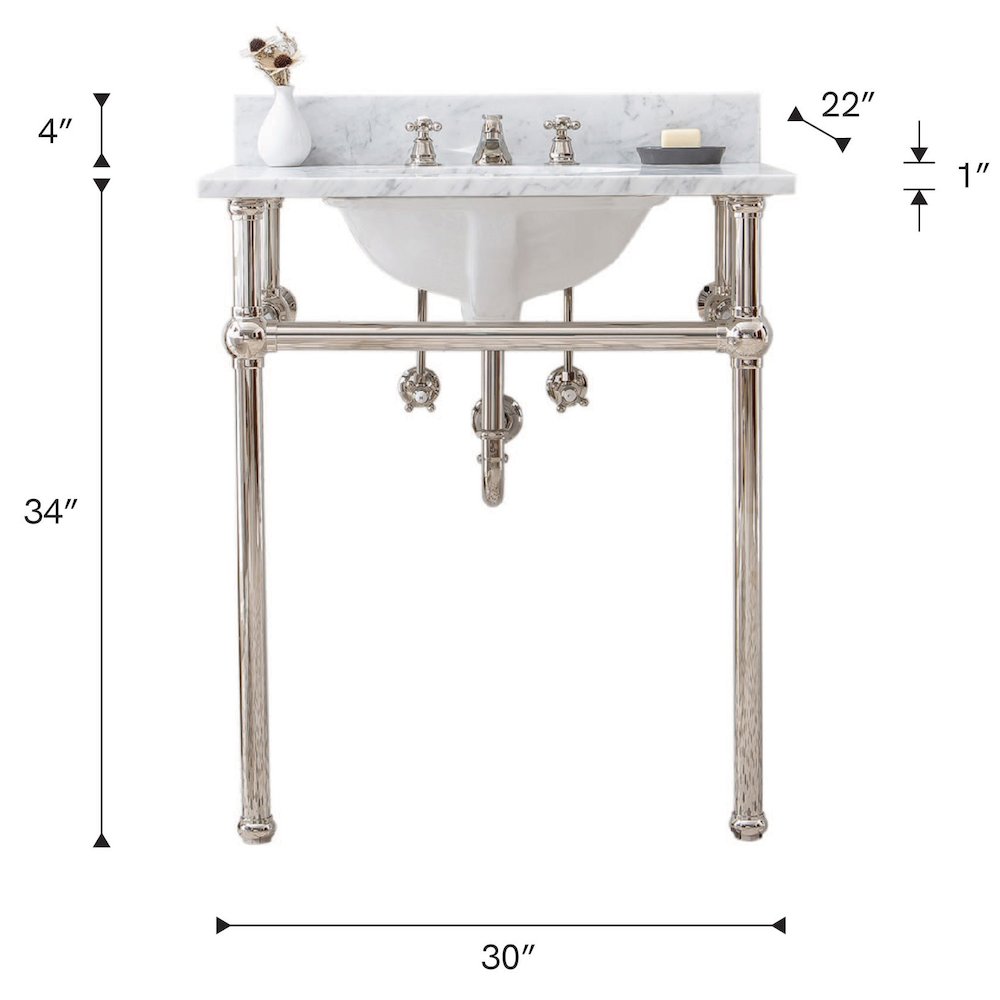 30 In. W. Single Wash Stand, P-Trap, and Carrara White Marble Countertop. Picture 8