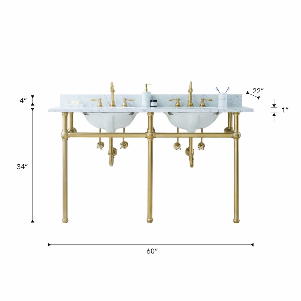 60 In. W. Double Wash Stand, P-Trap, and Carrara White Marble Countertop. Picture 8