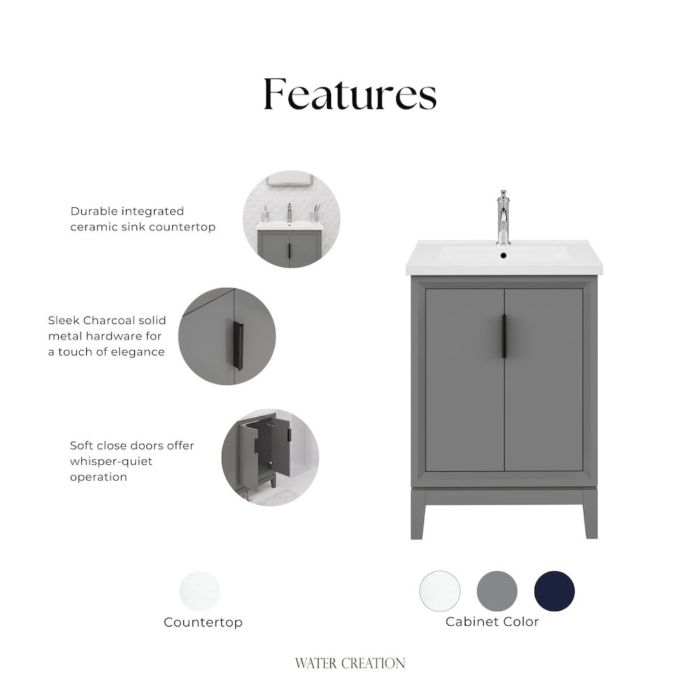 Elise 24 In. Integrated Ceramic Sink Top Vanity in Cashmere Grey. Picture 8