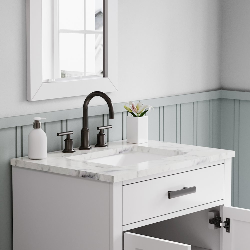 Hartford 30 In. Single Sink Carrara White Marble Countertop Bath Vanity. Picture 5