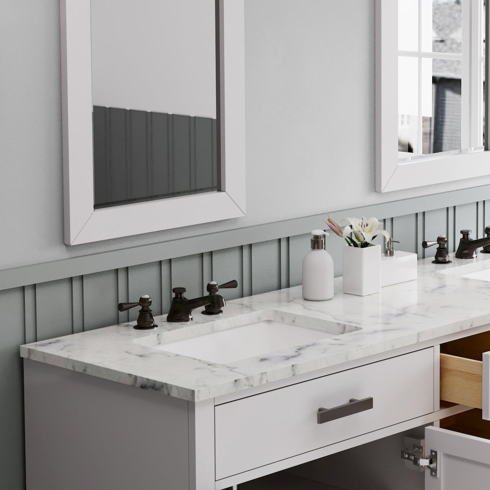 Hartford 72 In. Double Sink Carrara White Marble Countertop Bath Vanity. Picture 5