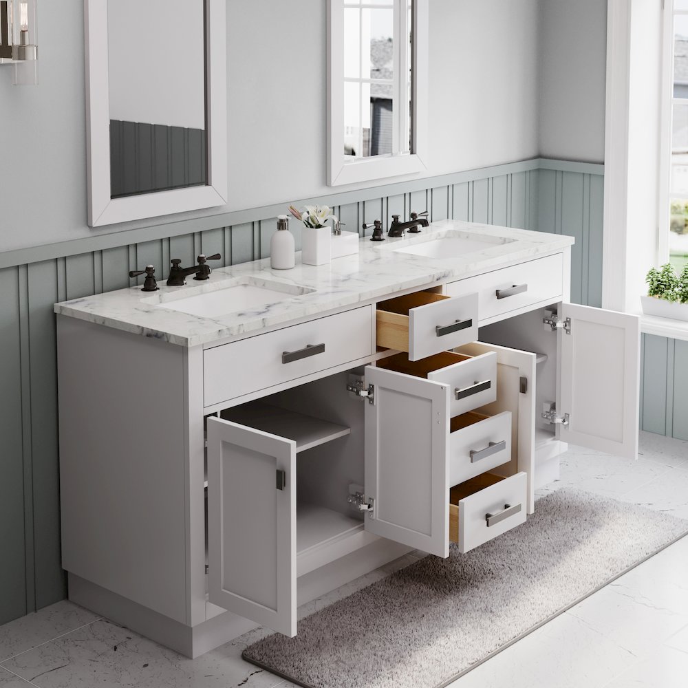 Hartford 72 In. Double Sink Carrara White Marble Countertop Bath Vanity. Picture 4