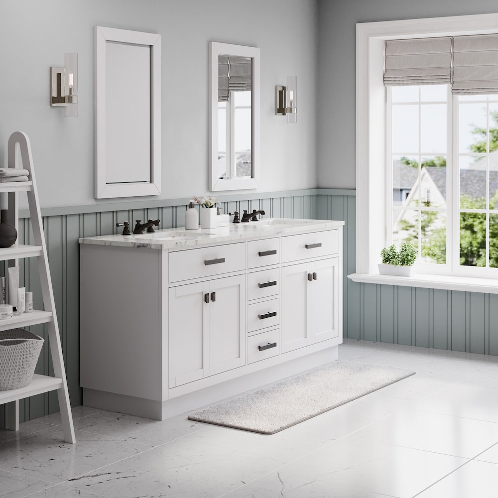 Hartford 72 In. Double Sink Carrara White Marble Countertop Bath Vanity. Picture 3