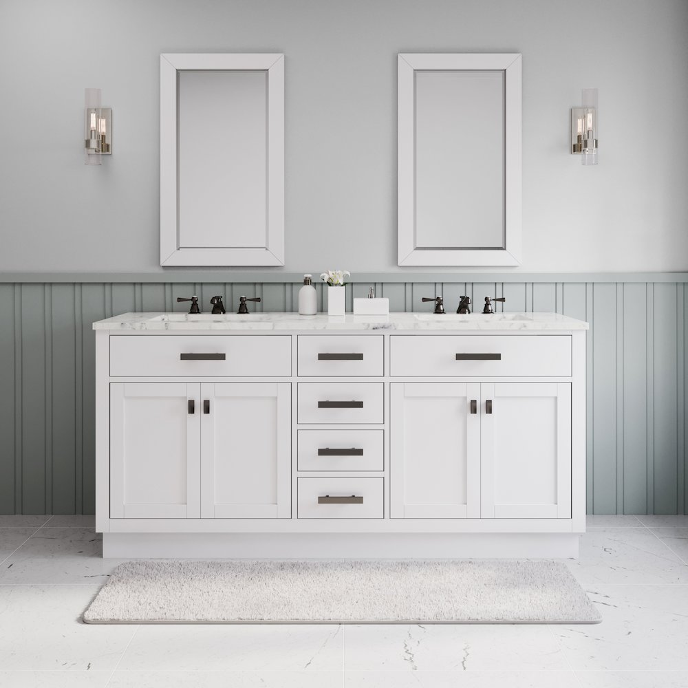 Hartford 72 In. Double Sink Carrara White Marble Countertop Bath Vanity. Picture 2