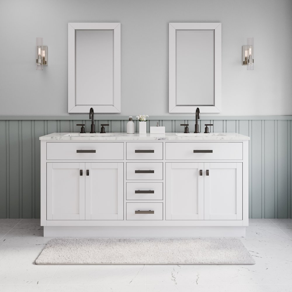 Hartford 72 In. Single Sink Carrara White Marble Countertop Bath Vanity. Picture 2