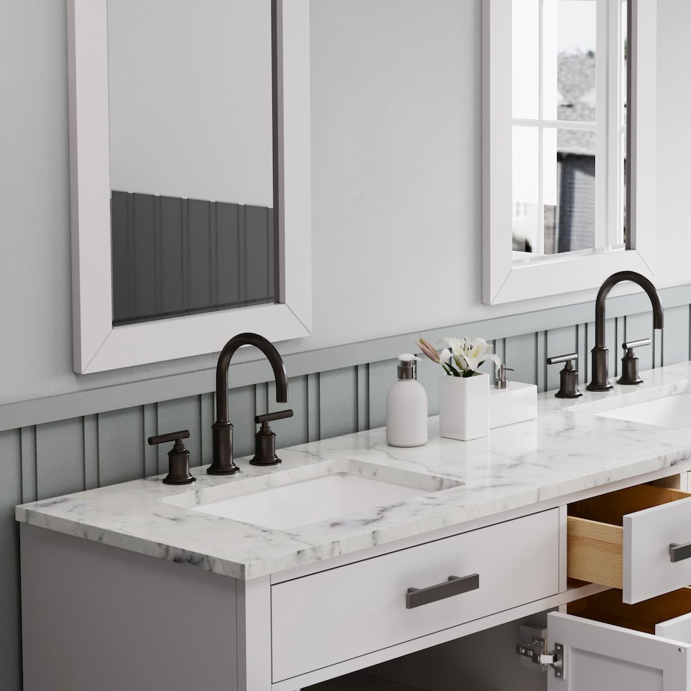 Hartford 72 In. Single Sink Carrara White Marble Countertop Bath Vanity. Picture 5