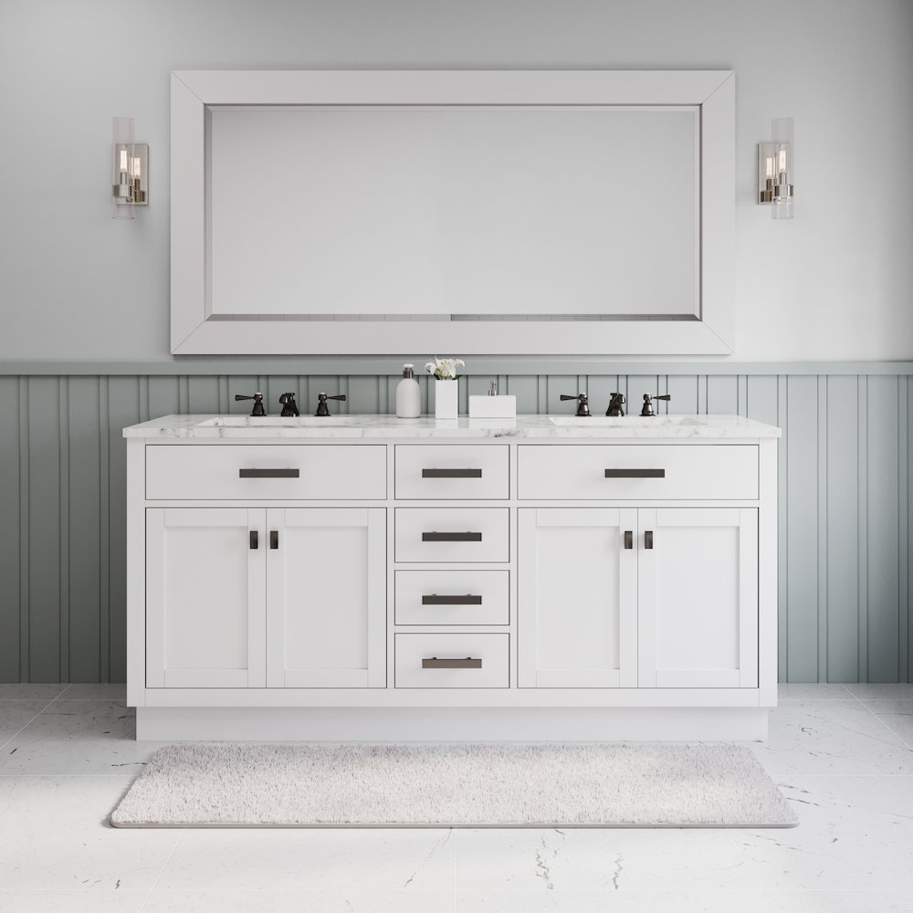 Hartford 72 In. Double Sink Carrara White Marble Countertop Bath Vanity. Picture 2