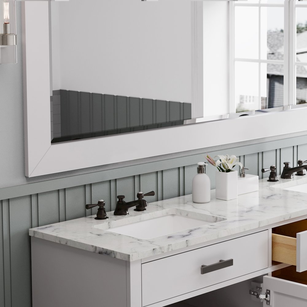 Hartford 72 In. Double Sink Carrara White Marble Countertop Bath Vanity. Picture 5