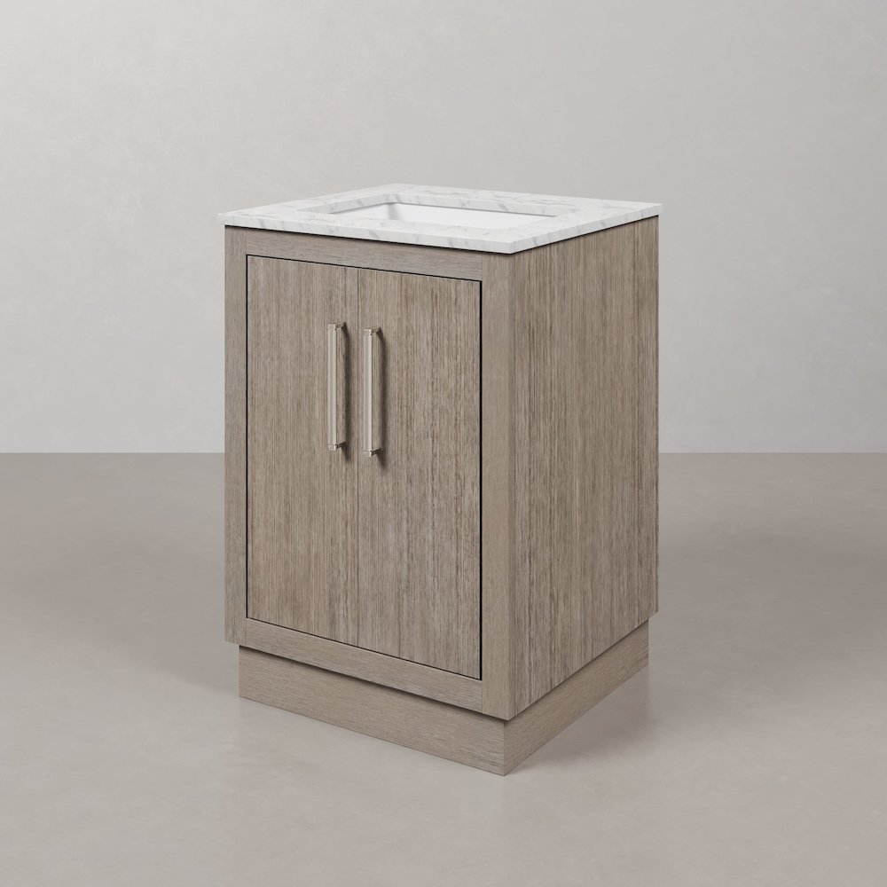 Hugo 24 In. Single Sink Carrara White Marble Countertop Bath Vanity in Grey Oak. Picture 4