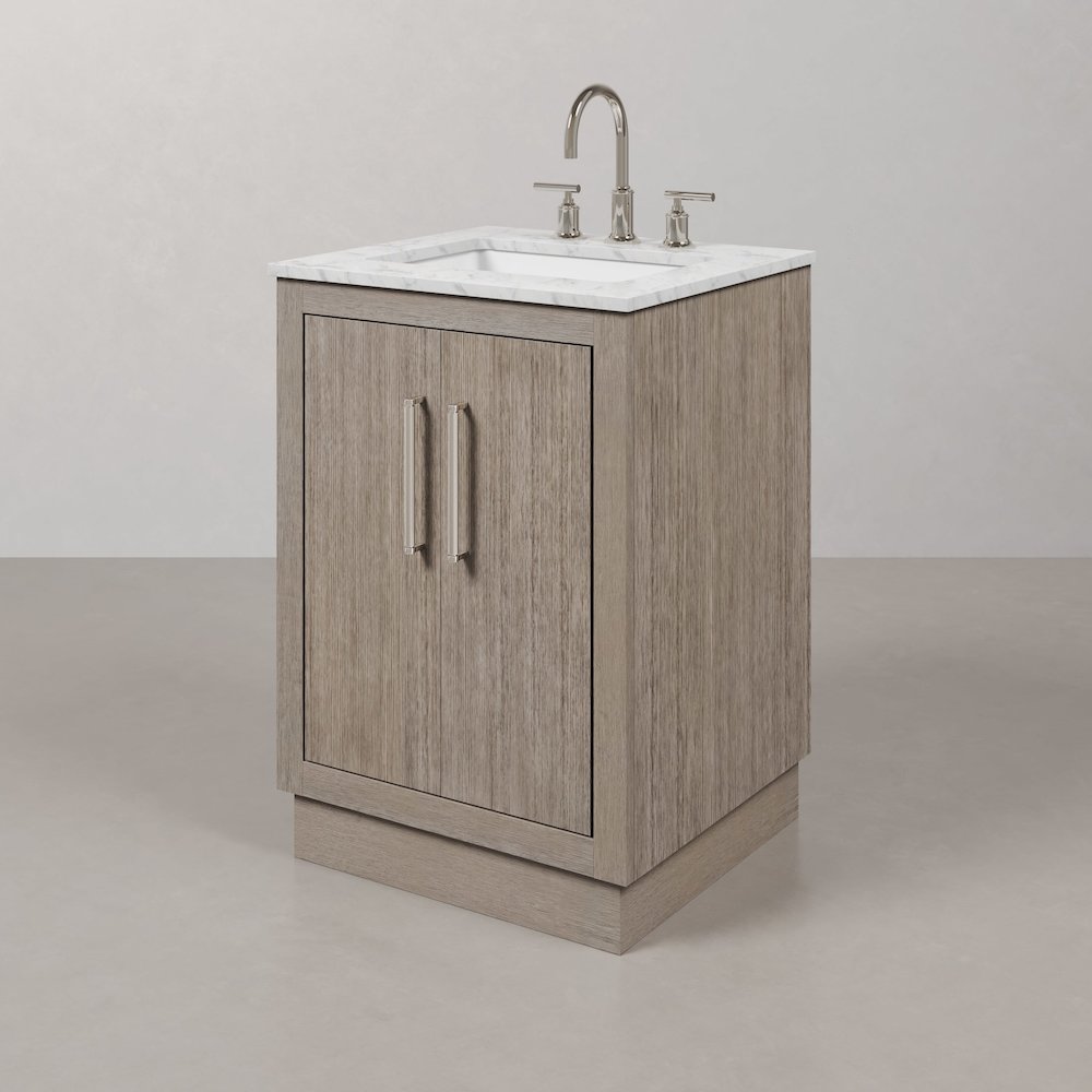 Hugo 24 In. Single Sink Carrara White Marble Countertop Bath Vanity in Grey Oak. Picture 4