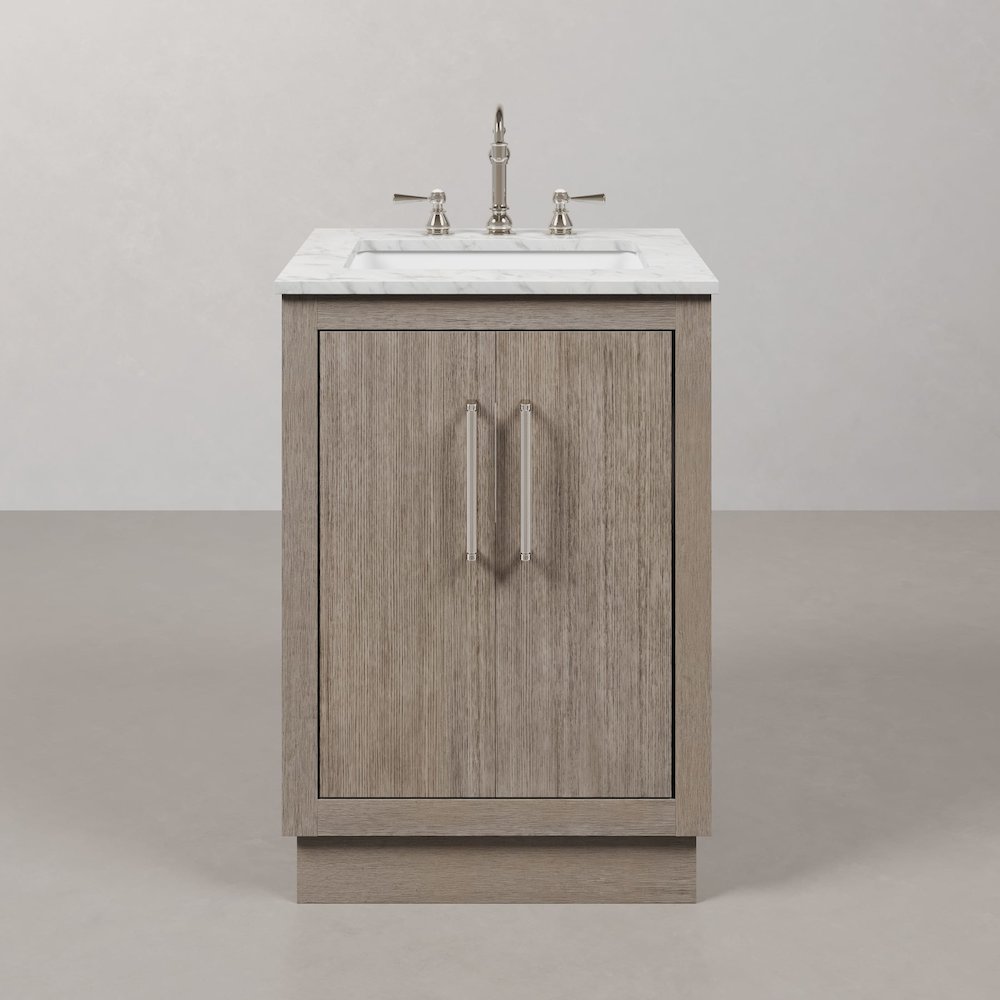 Hugo 24 In. Single Sink Carrara White Marble Countertop Bath Vanity in Grey Oak. Picture 1
