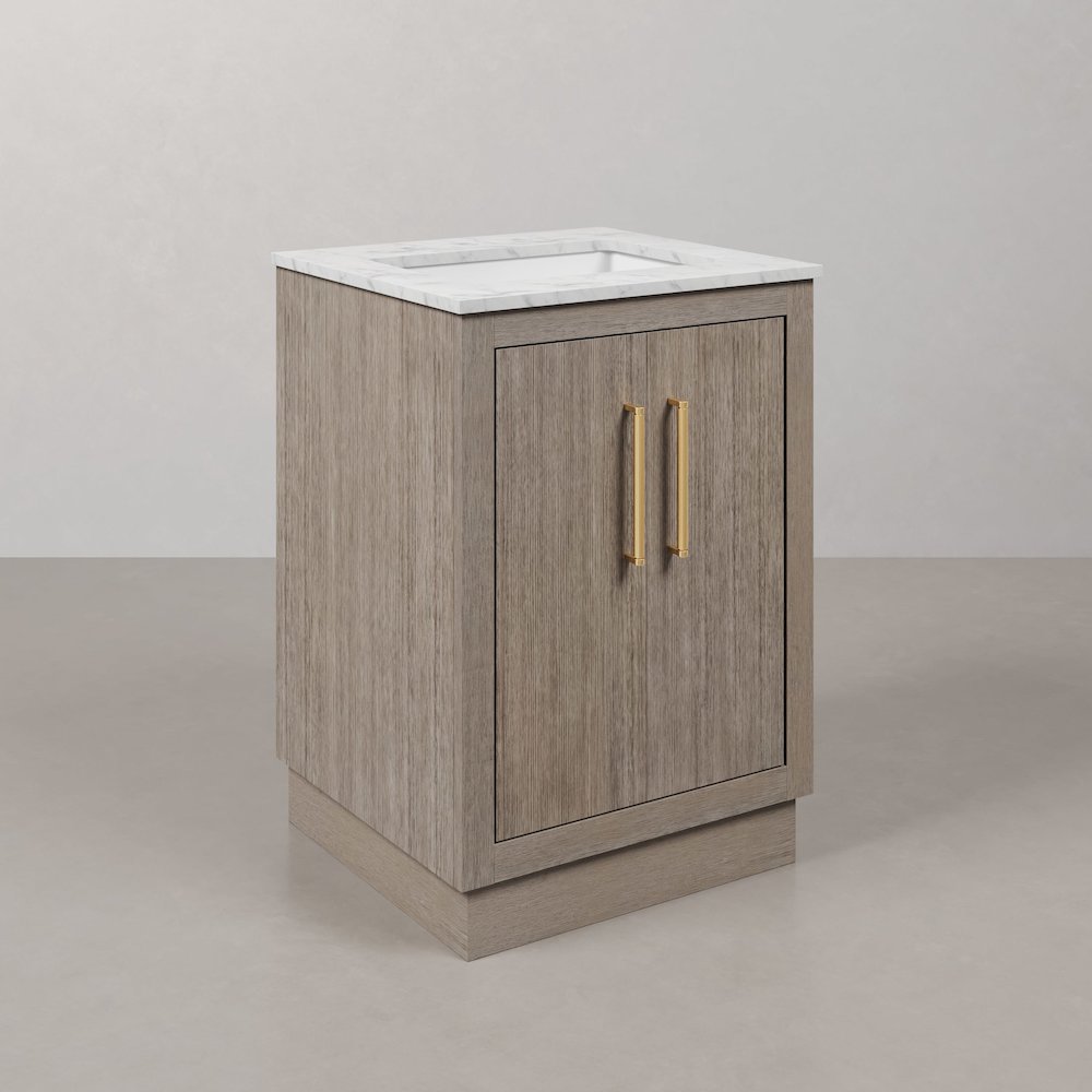 Hugo 24 In. Single Sink Carrara White Marble Countertop Bath Vanity in Grey Oak. Picture 3
