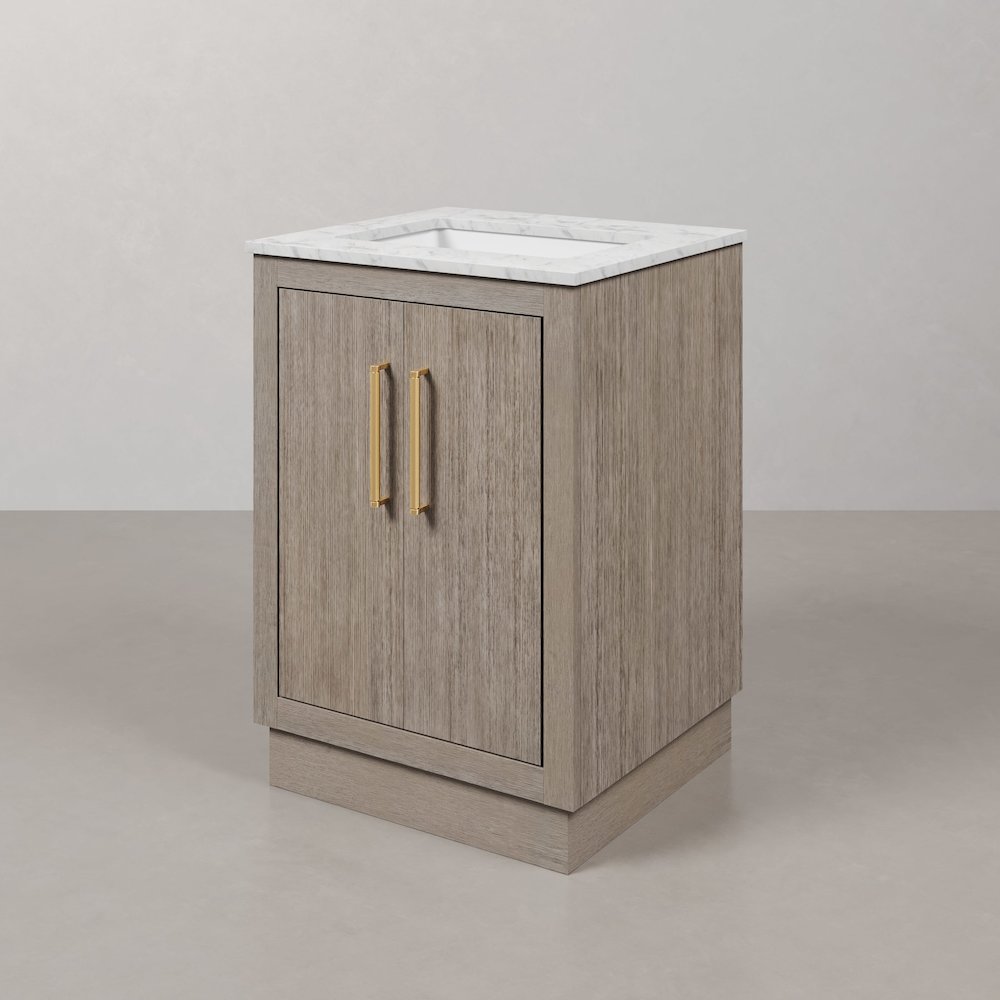 Hugo 24 In. Single Sink Carrara White Marble Countertop Bath Vanity in Grey Oak. Picture 4