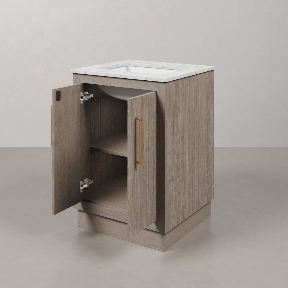 Hugo 24 In. Single Sink Carrara White Marble Countertop Bath Vanity in Grey Oak. Picture 5