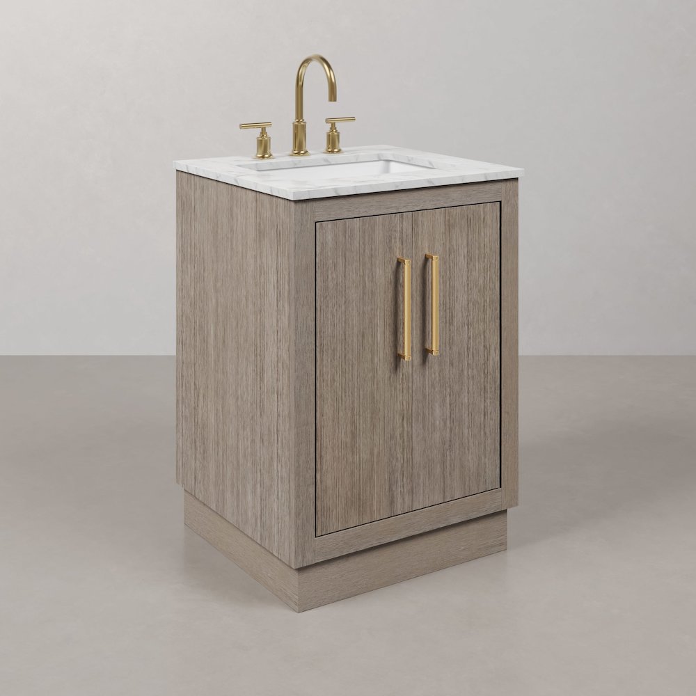 Hugo 24 In. Single Sink Carrara White Marble Countertop Bath Vanity in Grey Oak. Picture 3