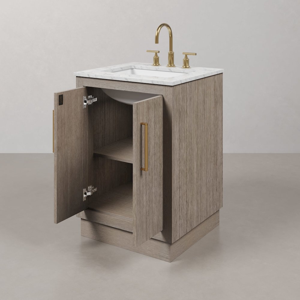 Hugo 24 In. Single Sink Carrara White Marble Countertop Bath Vanity in Grey Oak. Picture 5