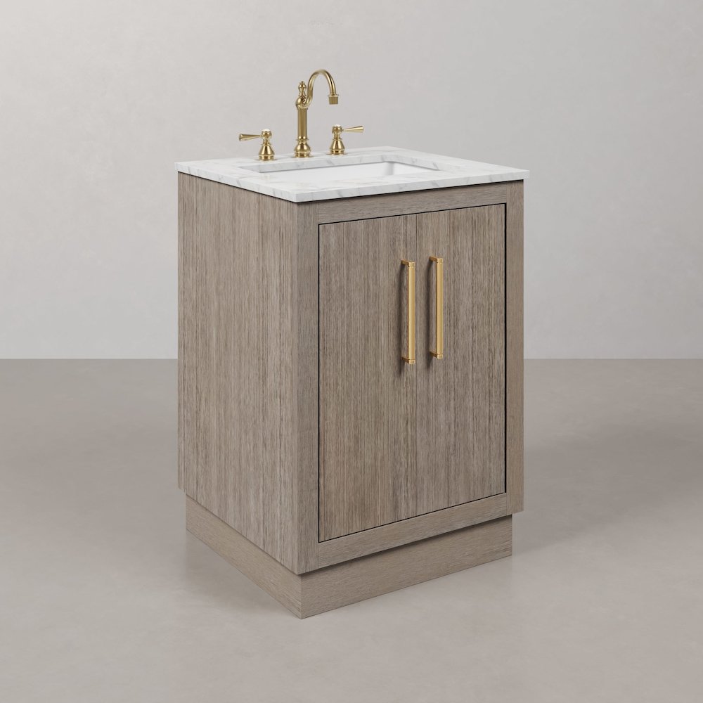 Hugo 24 In. Single Sink Carrara White Marble Countertop Bath Vanity in Grey Oak. Picture 3