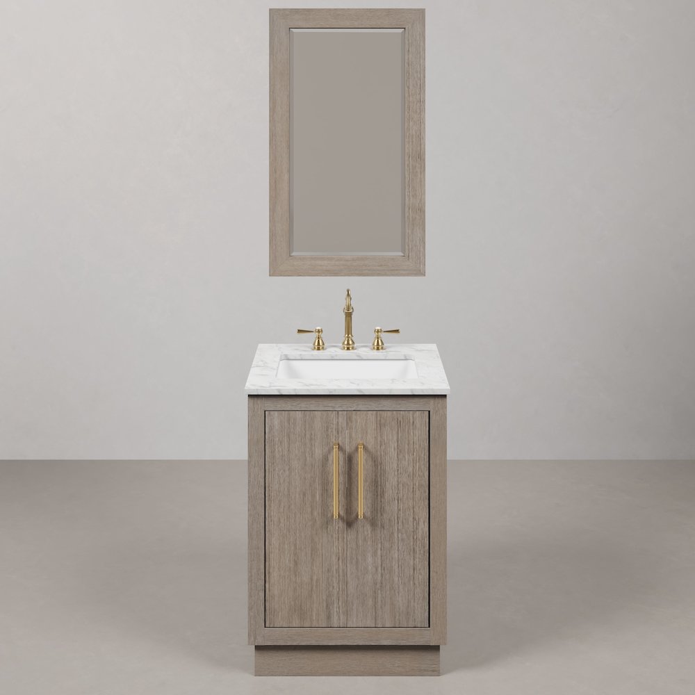 Hugo 24 In. Single Sink Carrara White Marble Countertop Bath Vanity in Grey Oak. Picture 1