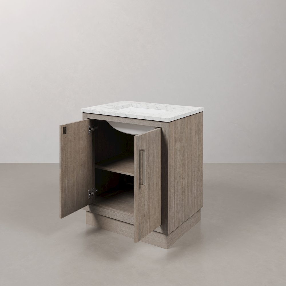 Hugo 30 In. Single Sink Carrara White Marble Countertop Bath Vanity in Grey Oak. Picture 5