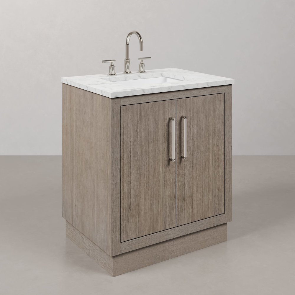 Hugo 30 In. Single Sink Carrara White Marble Countertop Bath Vanity in Grey Oak. Picture 3