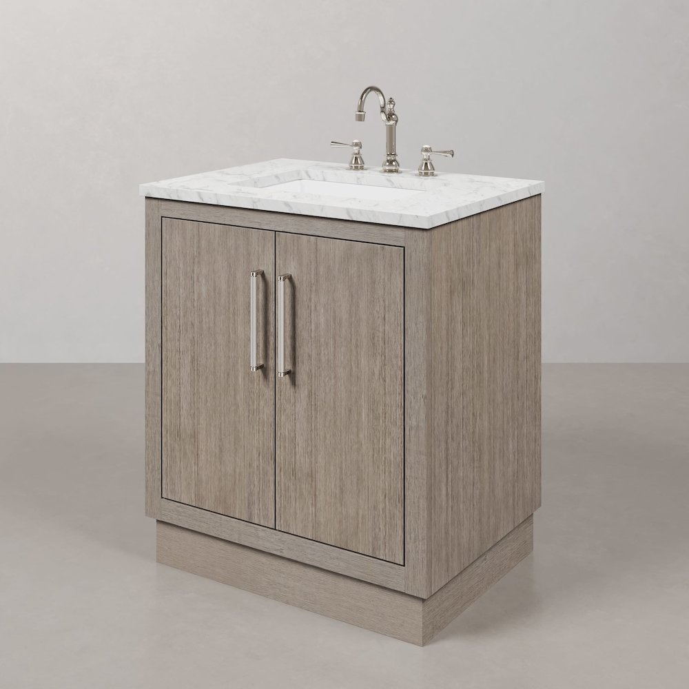 Hugo 30 In. Single Sink Carrara White Marble Countertop Bath Vanity in Grey Oak. Picture 4