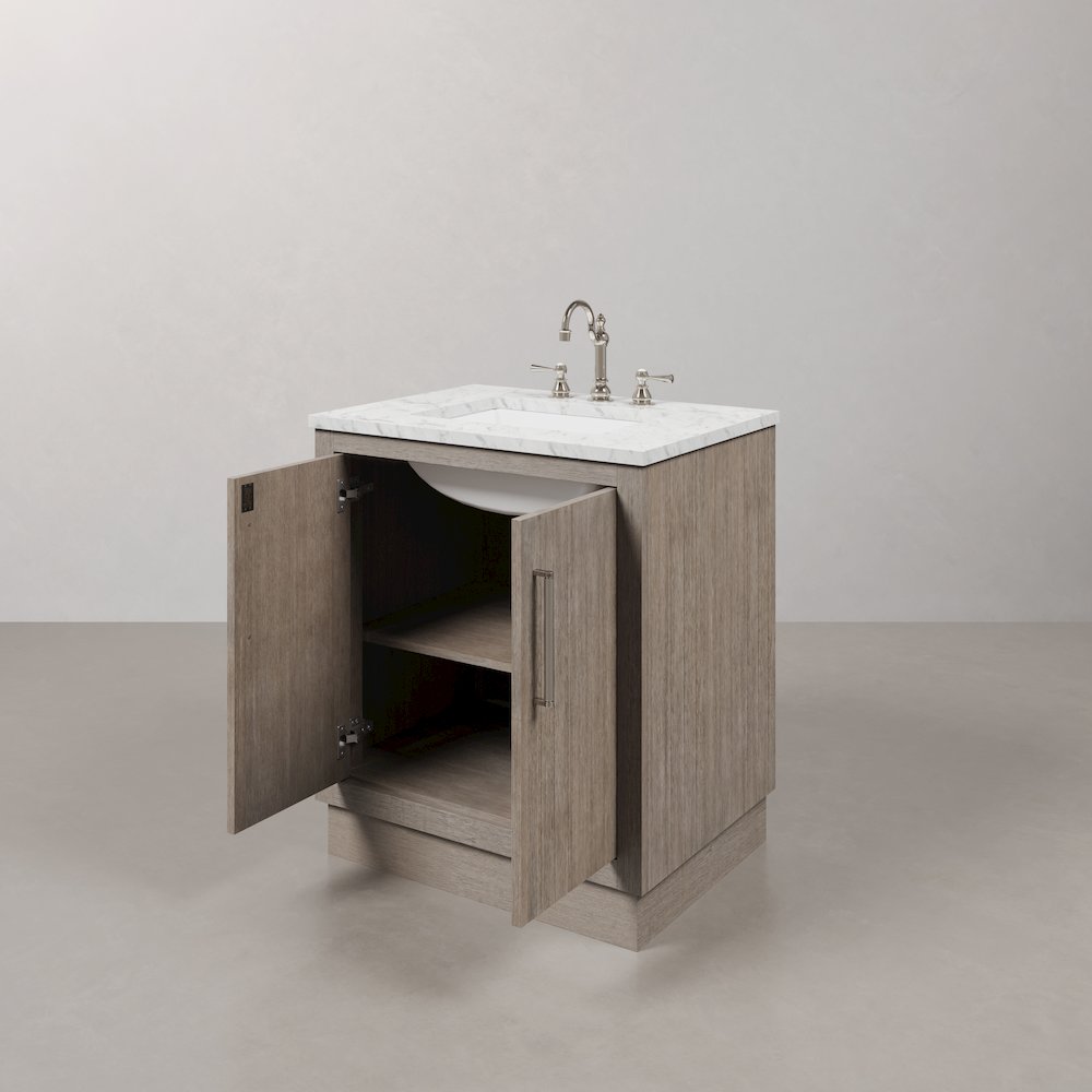 Hugo 30 In. Single Sink Carrara White Marble Countertop Bath Vanity in Grey Oak. Picture 5