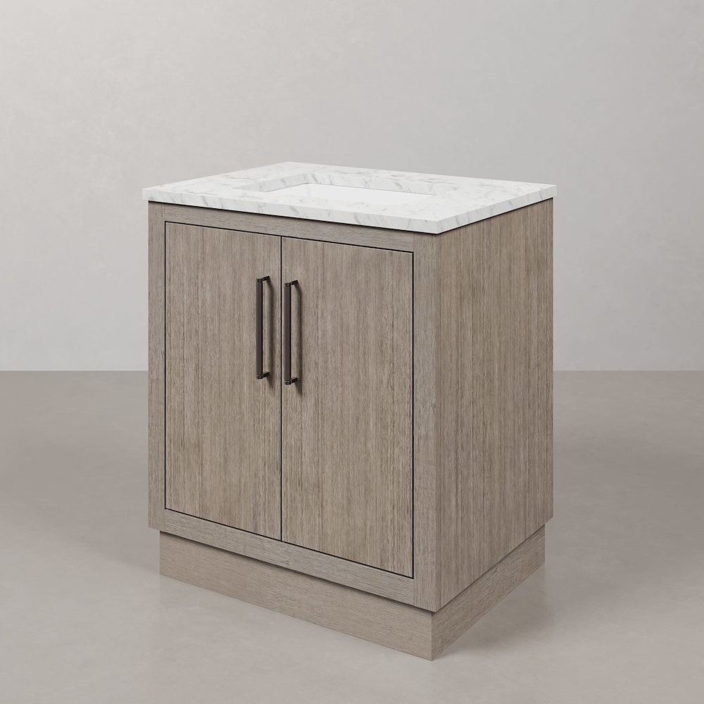 Hugo 30 In. Single Sink Carrara White Marble Countertop Vanity in Grey Oak. Picture 4