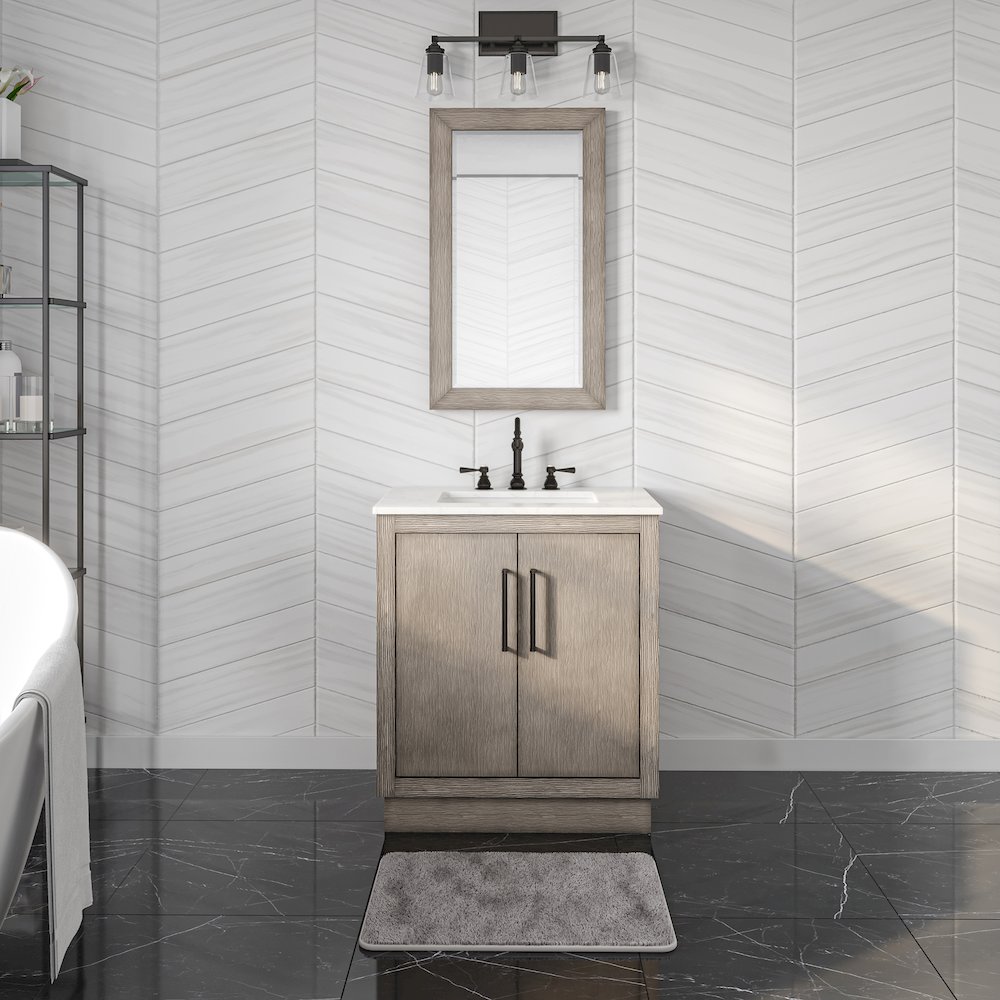 Hugo 30 In. Single Sink Carrara White Marble Countertop Vanity in Grey Oak. Picture 2