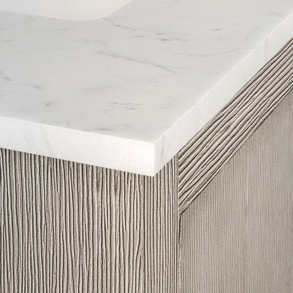 Hugo 30 In. Single Sink Carrara White Marble Countertop Vanity in Grey Oak. Picture 6