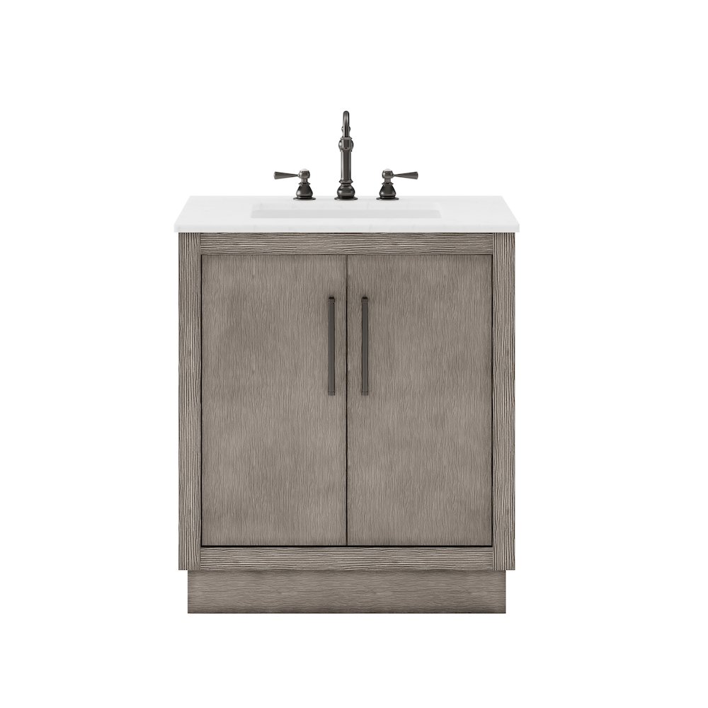 Hugo 30 In. Single Sink Carrara White Marble Countertop Vanity in Grey Oak. Picture 1