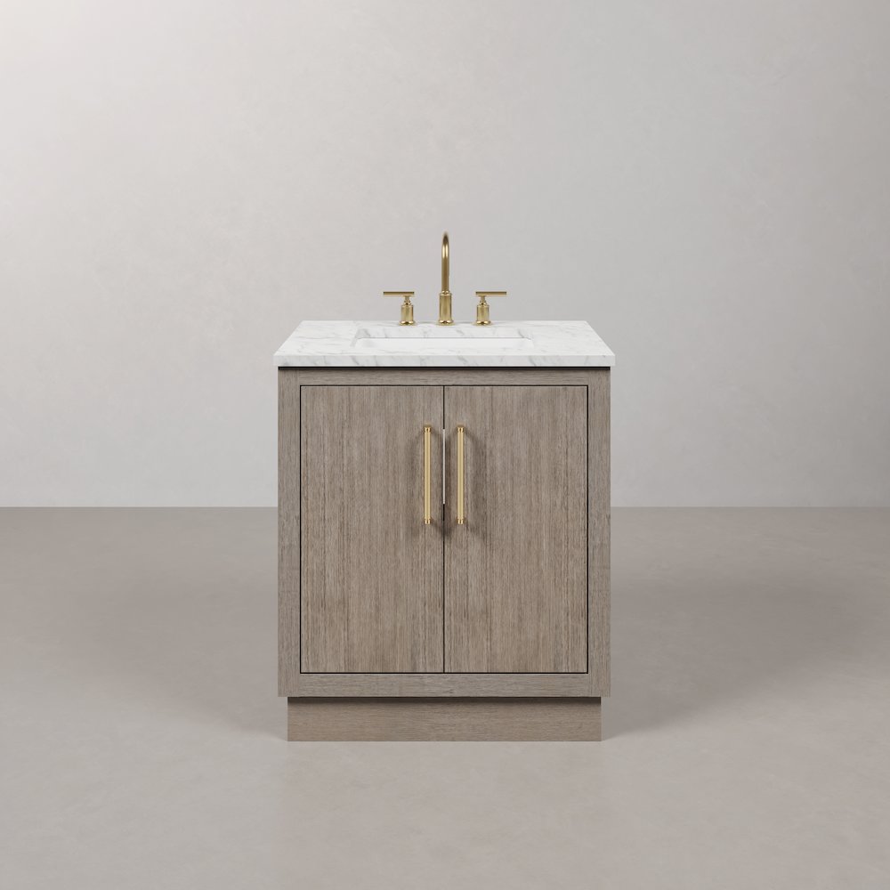 Hugo 30 In. Single Sink Carrara White Marble Countertop Bath Vanity in Grey Oak. Picture 3