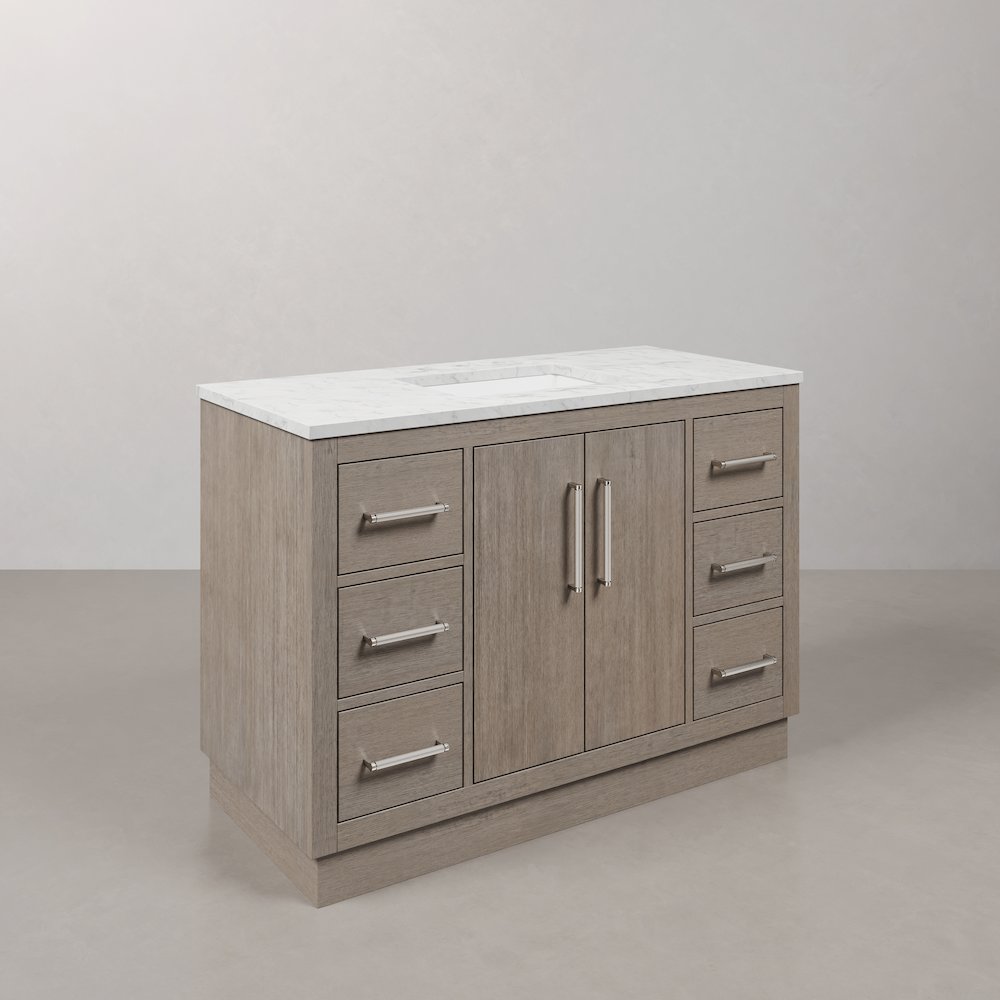 Hugo 48 In. Single Sink Carrara White Marble Countertop Bath Vanity in Grey Oak. Picture 3