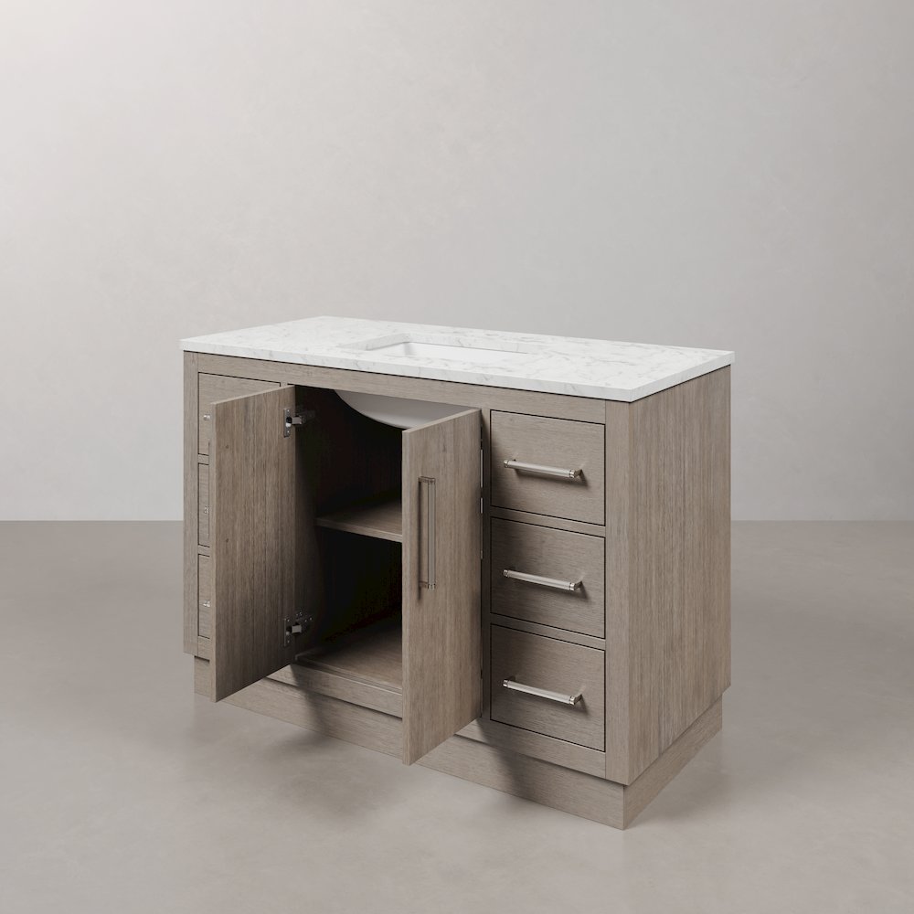 Hugo 48 In. Single Sink Carrara White Marble Countertop Bath Vanity in Grey Oak. Picture 5