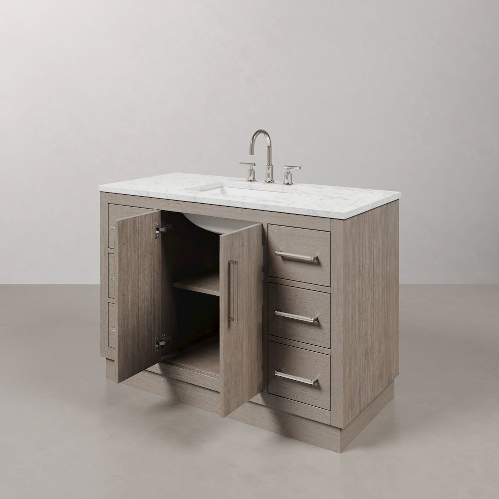 Hugo 48 In. Single Sink Carrara White Marble Countertop Bath Vanity in Grey Oak. Picture 5