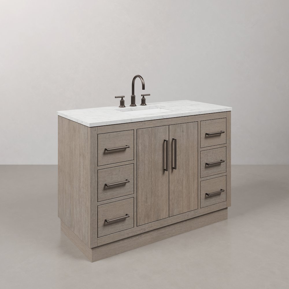 Hugo 48 In. Single Sink Carrara White Marble Countertop Vanity in Grey Oak. Picture 3