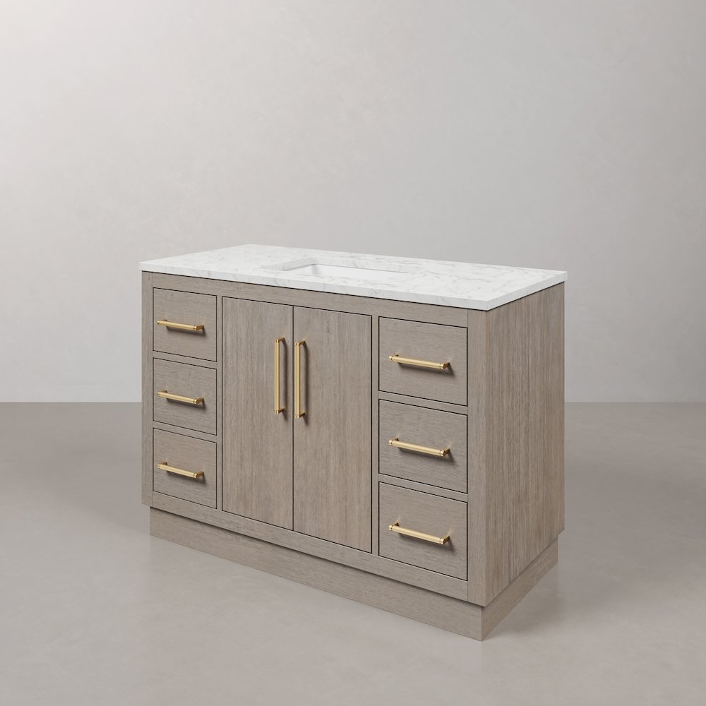 Hugo 48 In. Single Sink Carrara White Marble Countertop Bath Vanity in Grey Oak. Picture 4
