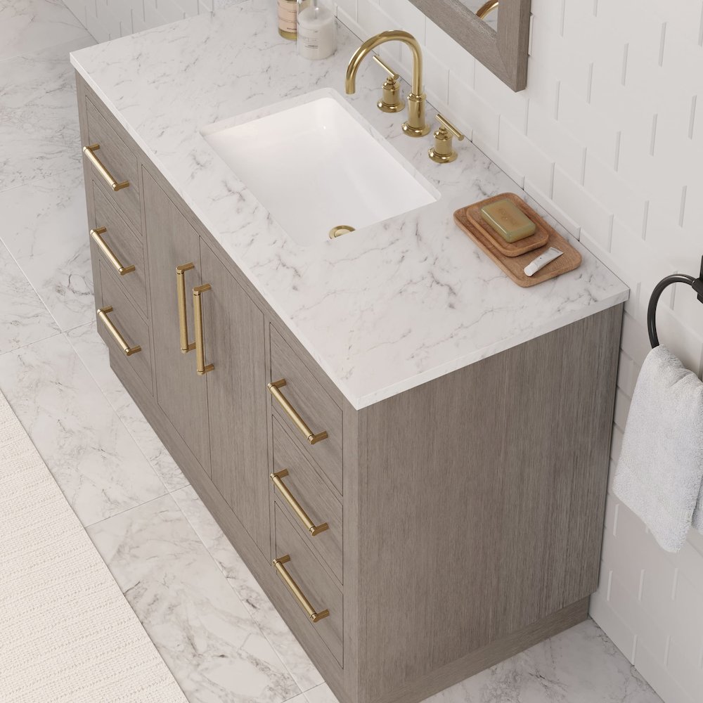 Hugo 48 In. Single Sink Carrara White Marble Countertop Bath Vanity in Grey Oak. Picture 10