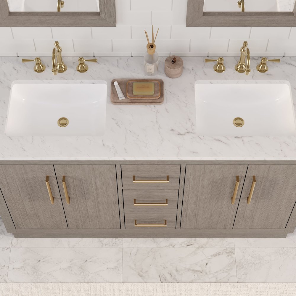 Hugo 60 In. Double Sink Carrara White Marble Countertop Bath Vanity in Grey Oak. Picture 13