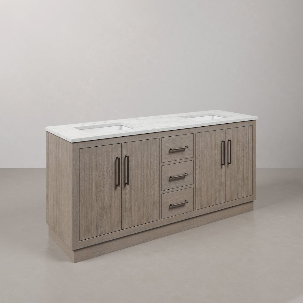 Hugo 72 In. Single Sink Carrara White Marble Countertop Vanity in Grey Oak. Picture 3