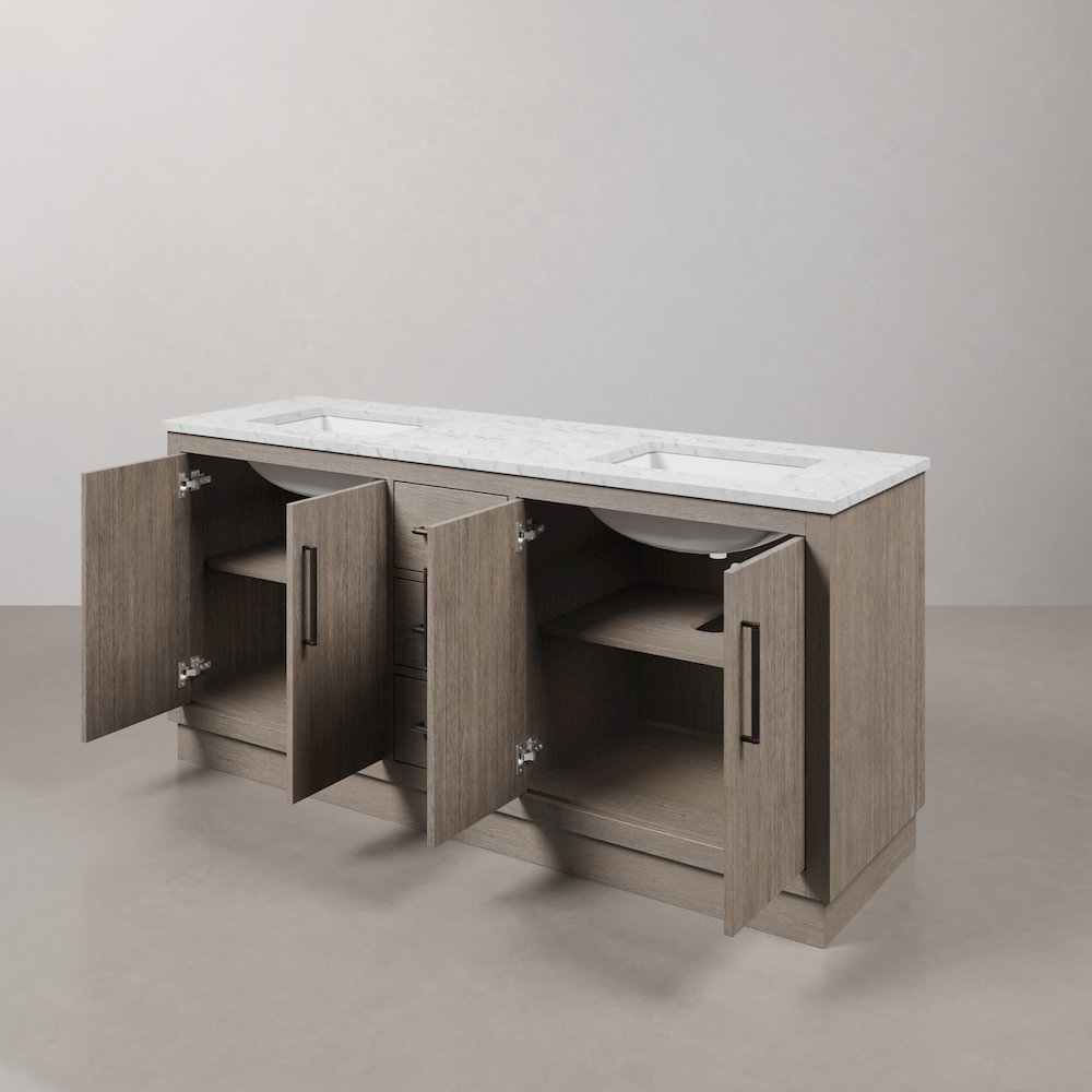 Hugo 72 In. Single Sink Carrara White Marble Countertop Vanity in Grey Oak. Picture 5