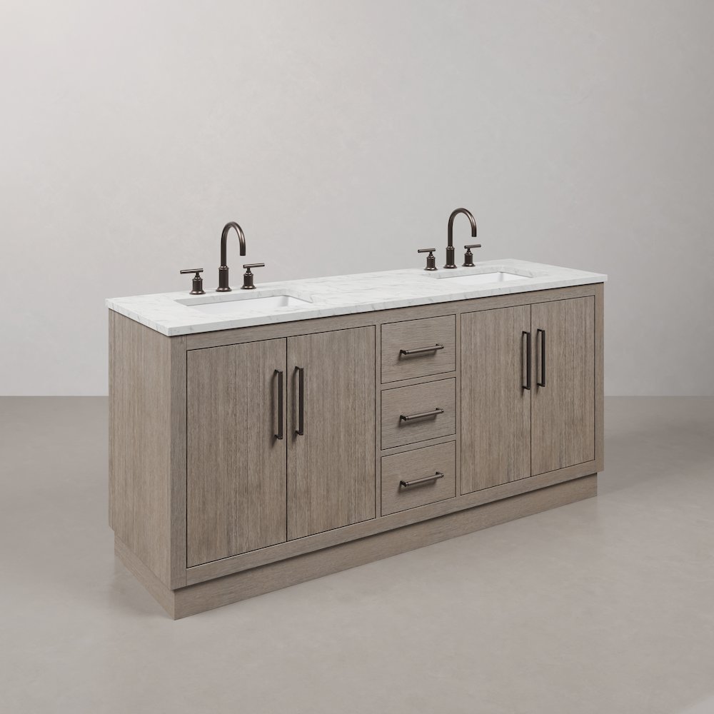 Hugo 72 In. Single Sink Carrara White Marble Countertop Vanity in Grey Oak. Picture 3