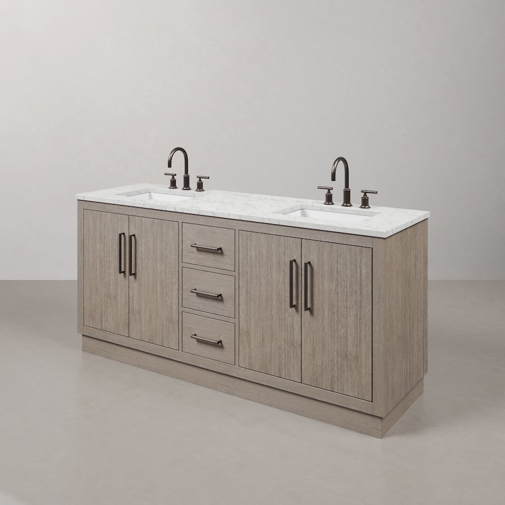 Hugo 72 In. Single Sink Carrara White Marble Countertop Vanity in Grey Oak. Picture 4